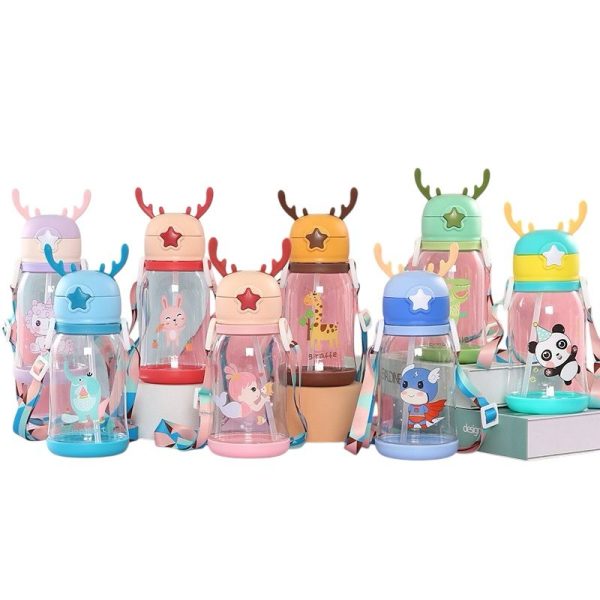 Garrafa De Alce Água Infantil Criança Portátil Com Desenho Premium 600ml