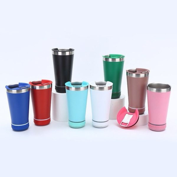 Copo Térmico 473ML Inox Com Caixa De Som Rgb Bluetooth Beer Música