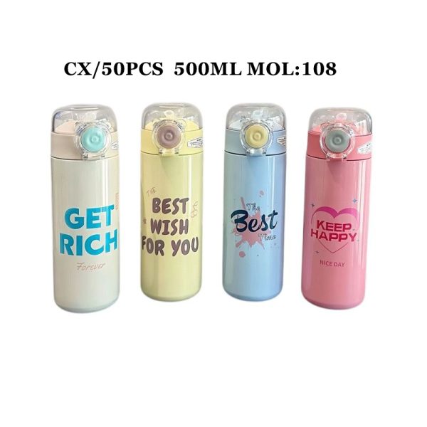 Garrafa Térmica Infantil Com Canudo Aço Inox 500ml