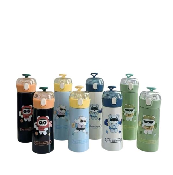 Garrafa Térmica Infantil Com Canudo Aço Inox 500ml Ursinhos Estilosos